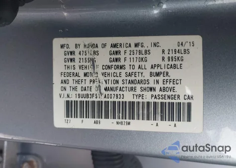 2015 Acura Tlx V6 Tech z USA, uszkodzony, nr VIN 19UUB3F51FA007933